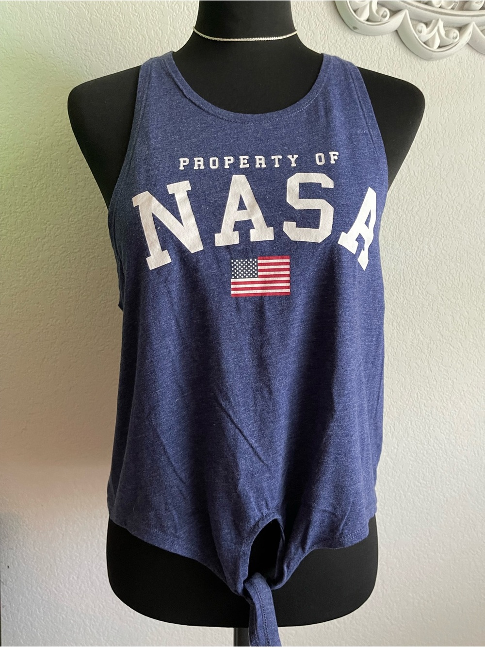 Property of NASA Navy Tie-Front Crop Tank Top